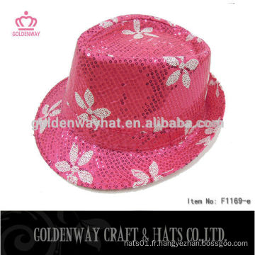 Chapeau de fête en papier fedora en paillettes roses